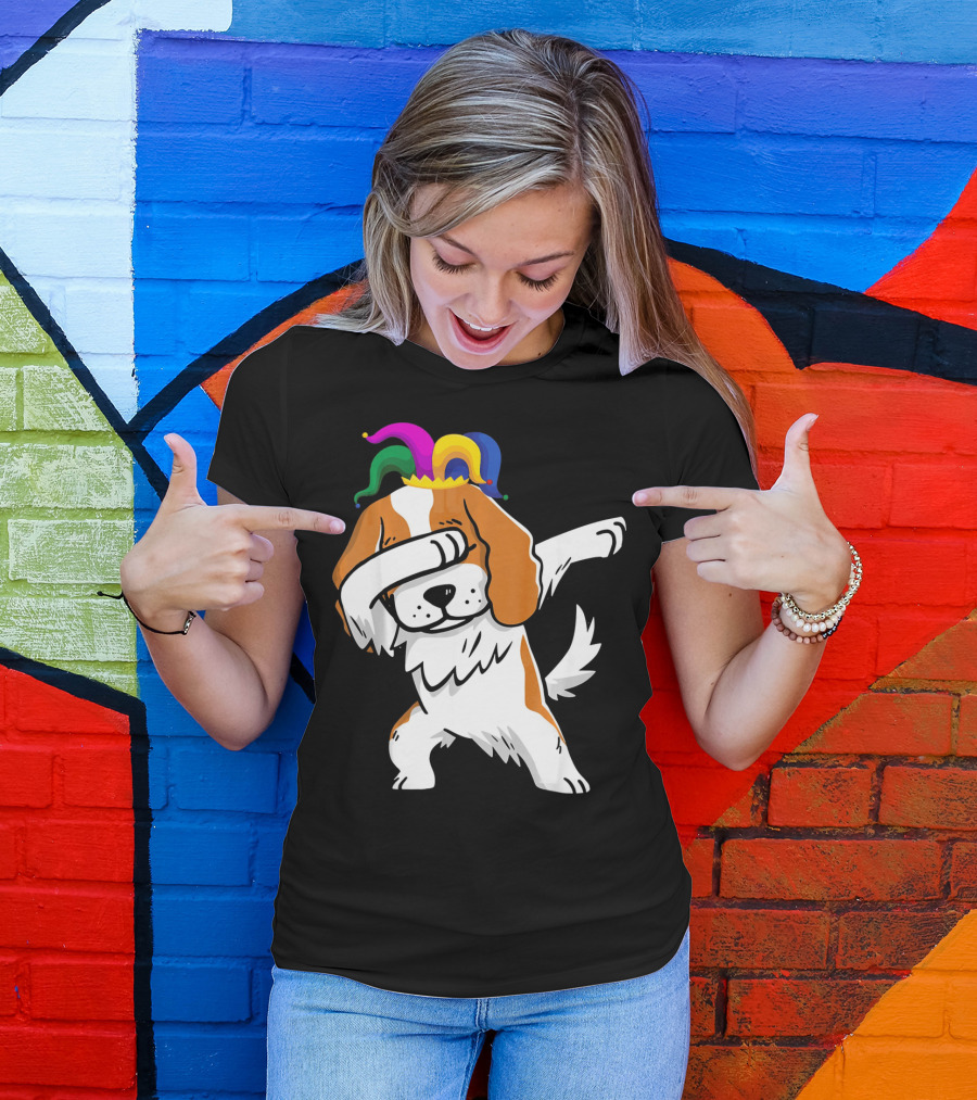 Cavalier King Charles Spaniel Dabbing Jester Hat Mardi Gras T-Shirt