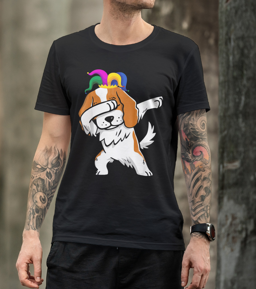 Cavalier King Charles Spaniel Dabbing Jester Hat Mardi Gras T-Shirt