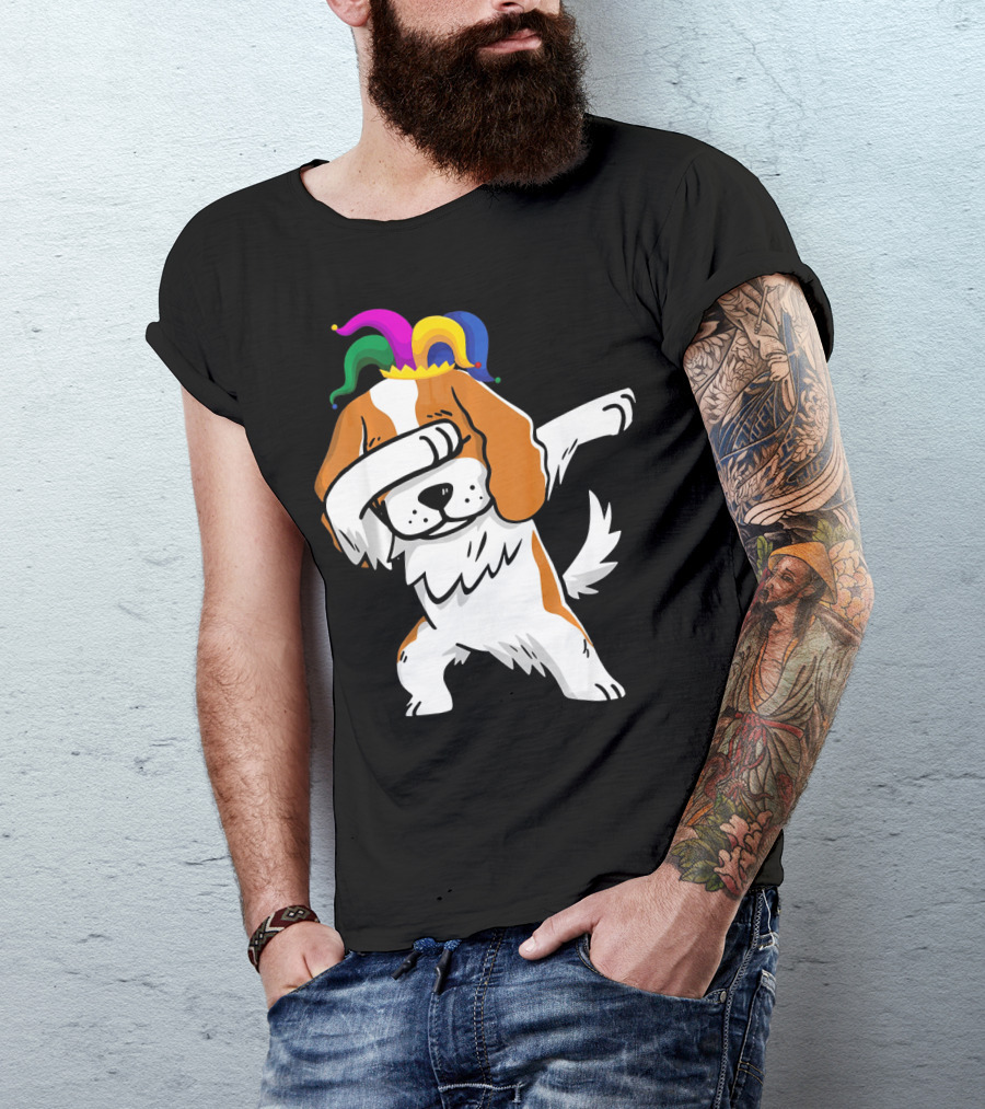 Cavalier King Charles Spaniel Dabbing Jester Hat Mardi Gras T-Shirt