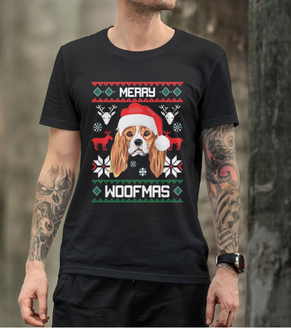 Merry Woofmas Cavalier King Charles Spaniel Santa Hat Reindeer Snowflakes Christmas Sweats T-Shirt