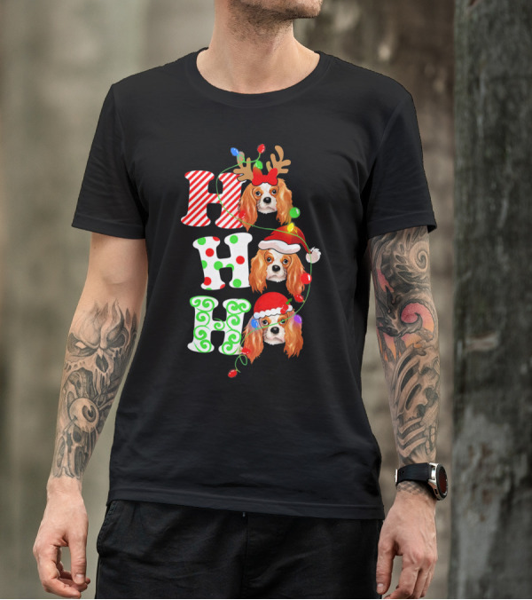 Cavalier King Charles Spaniel Santa Ho Ho Christmas Lights T-Shirt