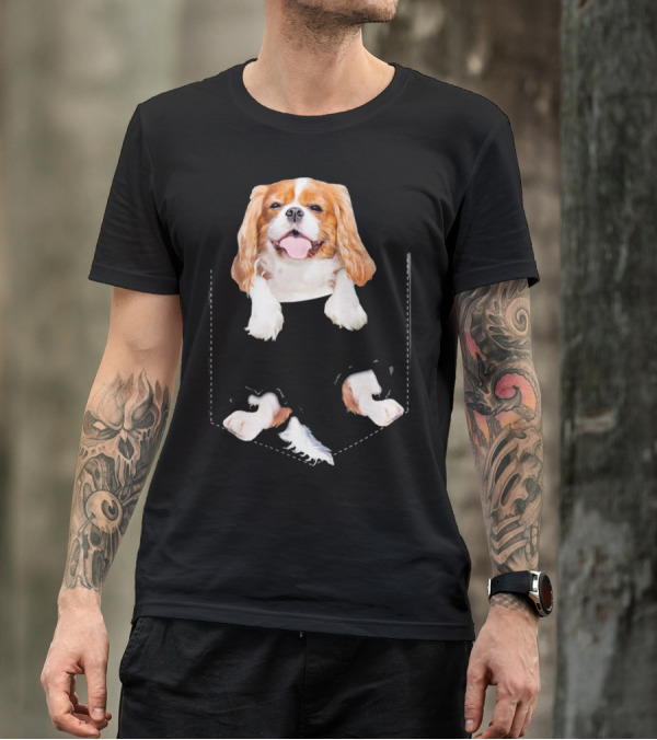 Cavalier King Charles Spaniel Puppy In Faux Pocket T-Shirt