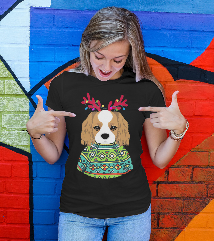 Cavalier Spaniel Reindeer Antlers Festive T-Shirt