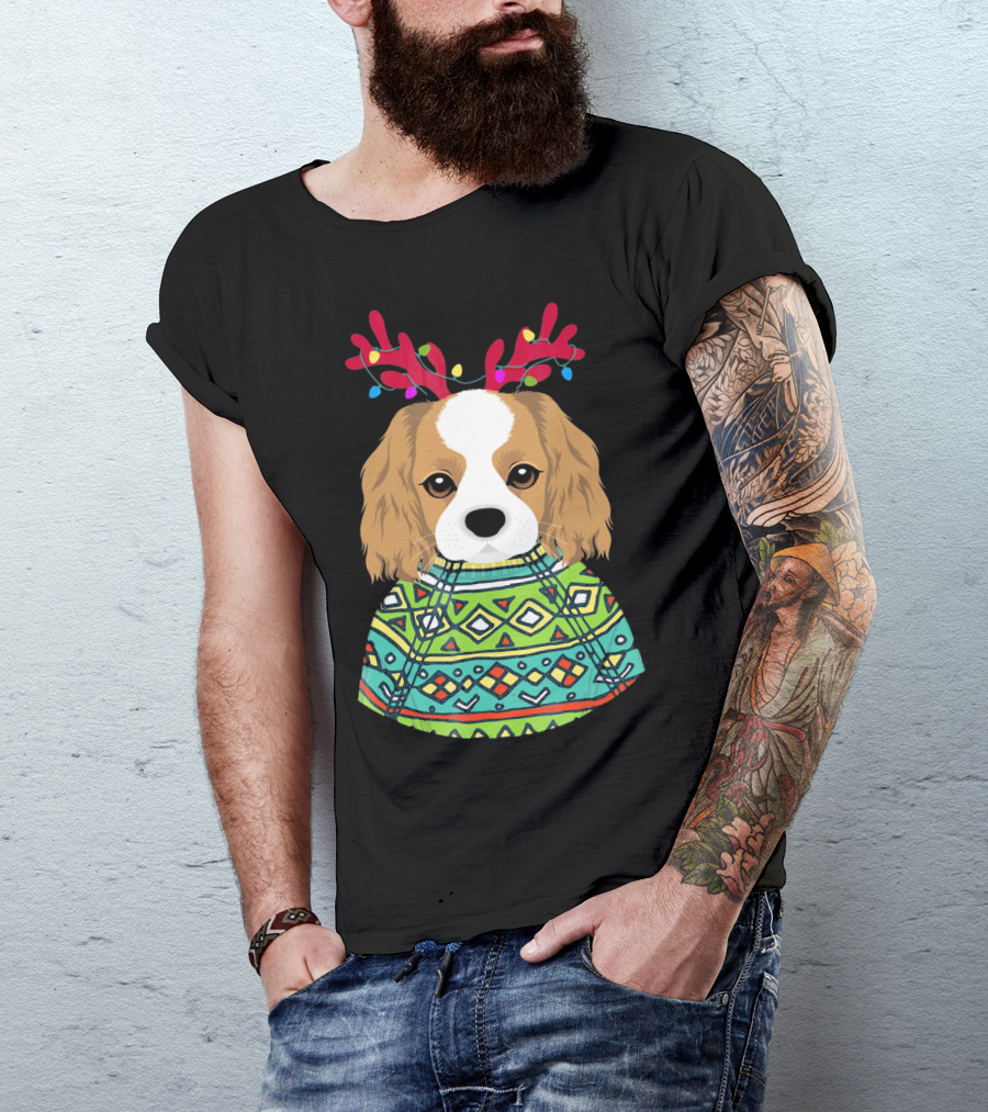 Cavalier Spaniel Reindeer Antlers Festive T-Shirt