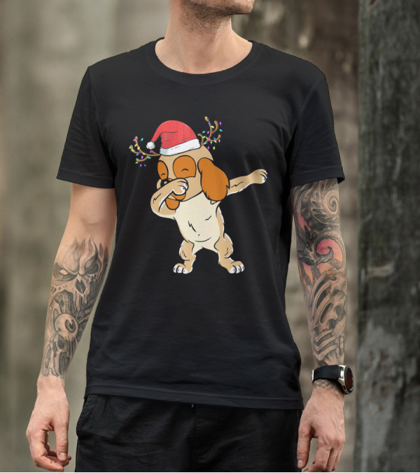 Christmas Cocker Spaniel Dabbing Reindeer Antlers Santa Hat T-Shirt