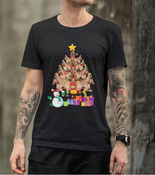 Cocker Spaniel Christmas Tree With Star Snowman And Presents T-Shirt