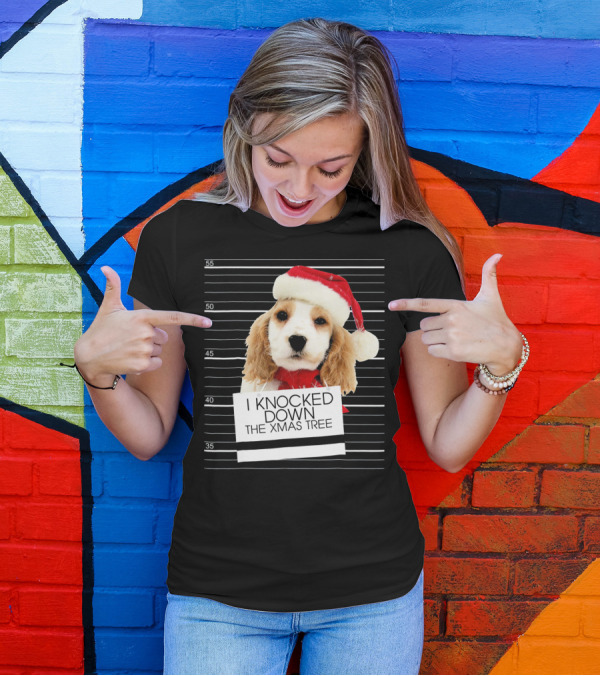 Cocker Spaniel Dog In Santa Hat Knocked Down The Xmas Tree T-Shirt
