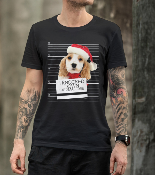 Cocker Spaniel Dog In Santa Hat Knocked Down The Xmas Tree T-Shirt