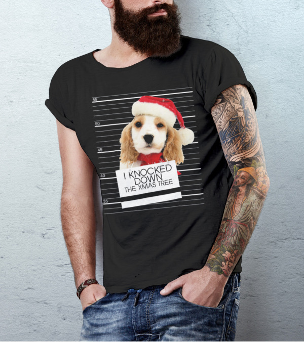 Cocker Spaniel Dog In Santa Hat Knocked Down The Xmas Tree T-Shirt