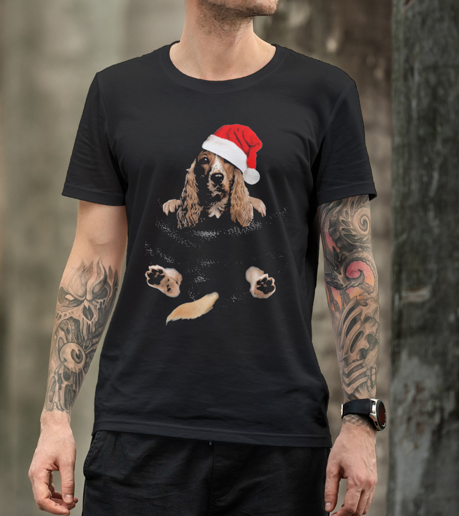 Cocker Spaniel Christmas Santa Hat In Pocket T-Shirt