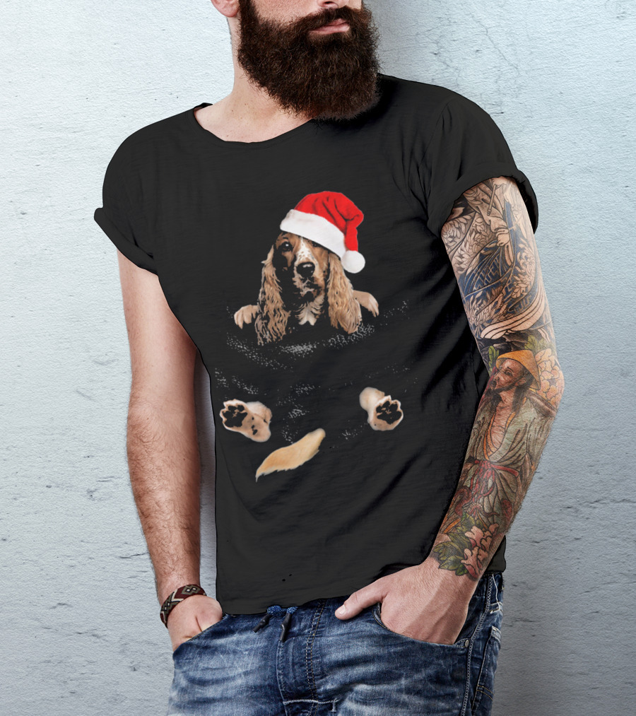 Cocker Spaniel Christmas Santa Hat In Pocket T-Shirt