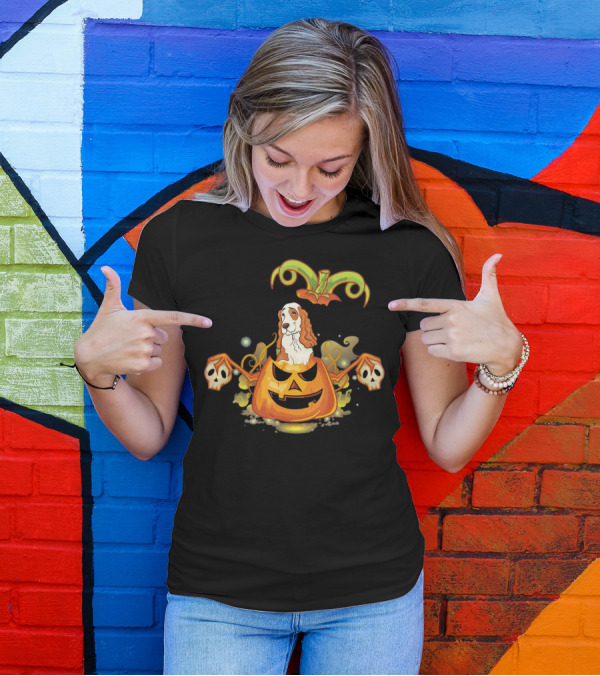Cocker Spaniel Dog Halloween Pumpkin With Skulls T-Shirt