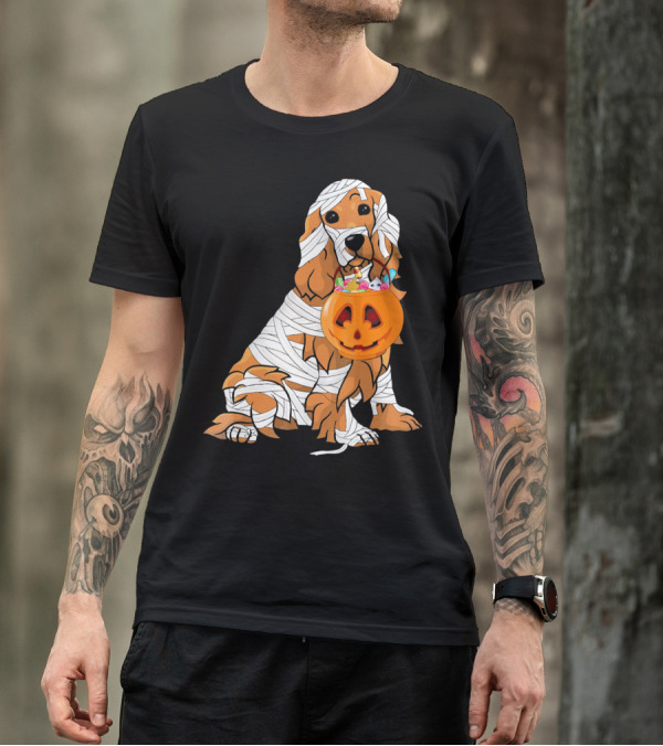 Cocker Spaniel Halloween Mummy Pumpkin Bucket T-Shirt
