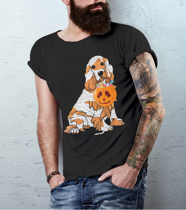 Cocker Spaniel Halloween Mummy Pumpkin Bucket T-Shirt