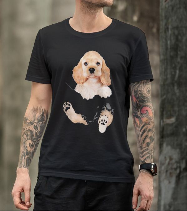 Cocker Spaniel Puppy With Paws Peeking From Pocket T-Shirt