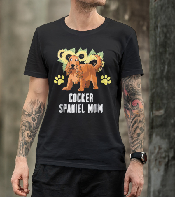 Cocker Spaniel Mom Sunflower Paw Prints T-Shirt