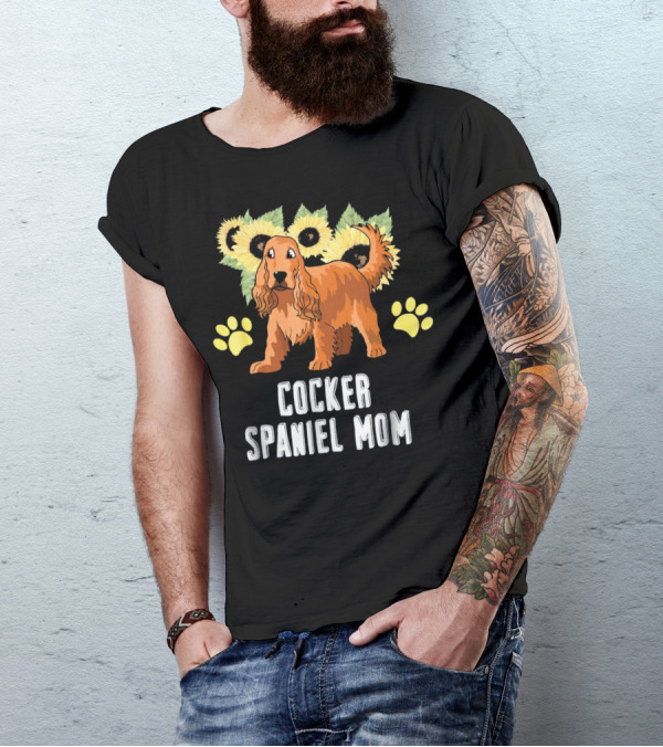 Cocker Spaniel Mom Sunflower Paw Prints T-Shirt