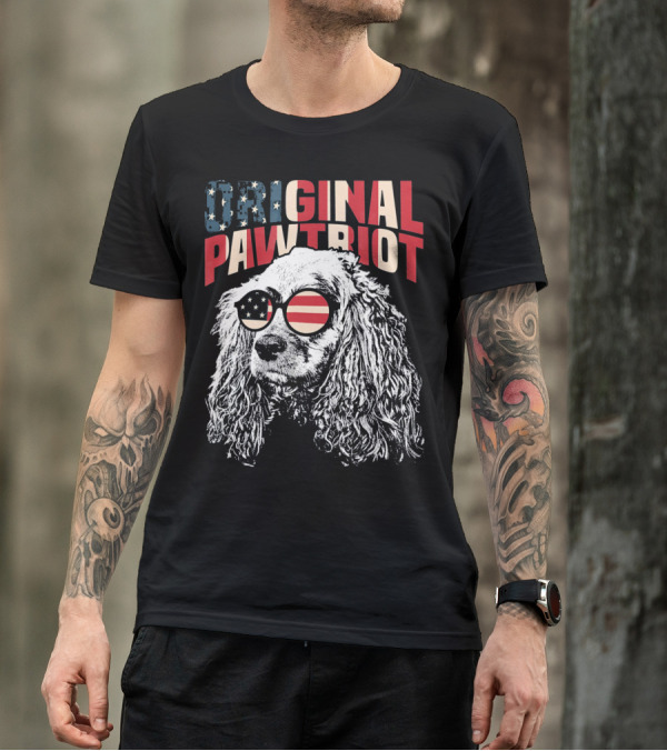Cocker Spaniel Original Pawtriot American Flag July 4th Funny T-Shirt