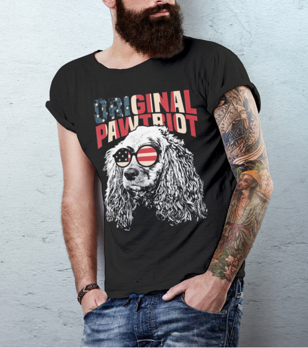 Cocker Spaniel Original Pawtriot American Flag July 4th Funny T-Shirt