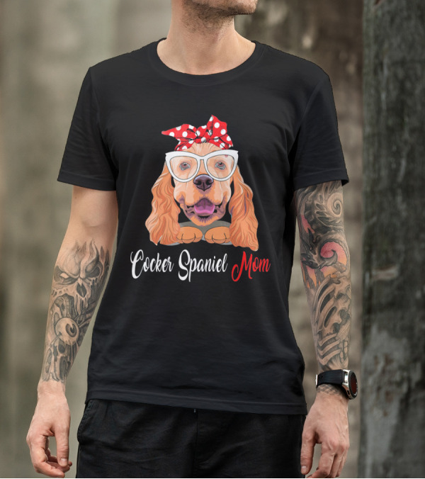 Cocker Spaniel Mom With Polka Dot Bandana And Glasses T-Shirt