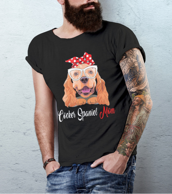 Cocker Spaniel Mom With Polka Dot Bandana And Glasses T-Shirt