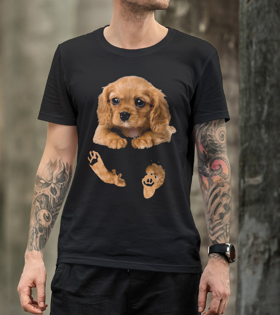 Cocker Spaniel Puppy In Pocket With Paw Prints T-Shirt