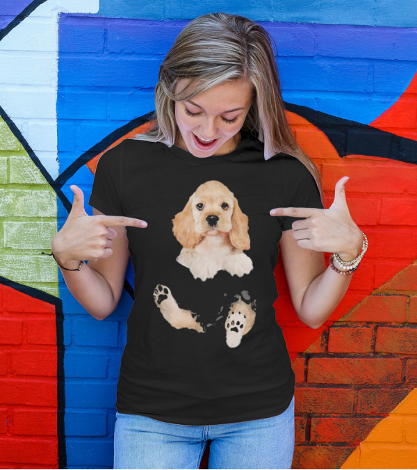 Cocker Spaniel Pocket Dog Lover Puppy Face Paw Prints T-Shirt