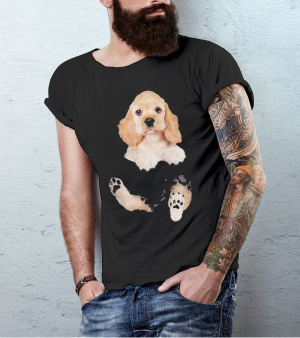 Cocker Spaniel Pocket Dog Lover Puppy Face Paw Prints T-Shirt