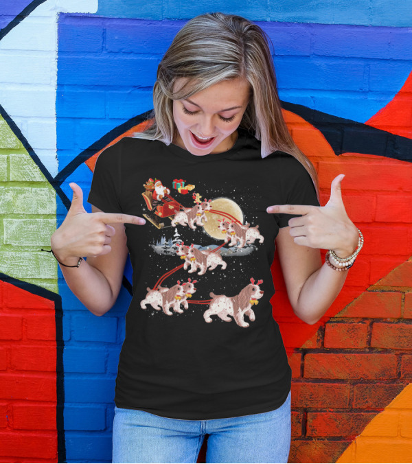 Cocker Spaniel Reindeer Christmas Santa Sleigh Moon T-Shirt