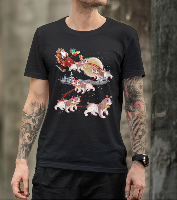 Cocker Spaniel Reindeer Christmas Santa Sleigh Moon T-Shirt