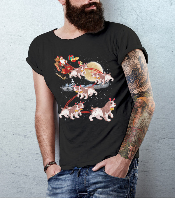 Cocker Spaniel Reindeer Christmas Santa Sleigh Moon T-Shirt