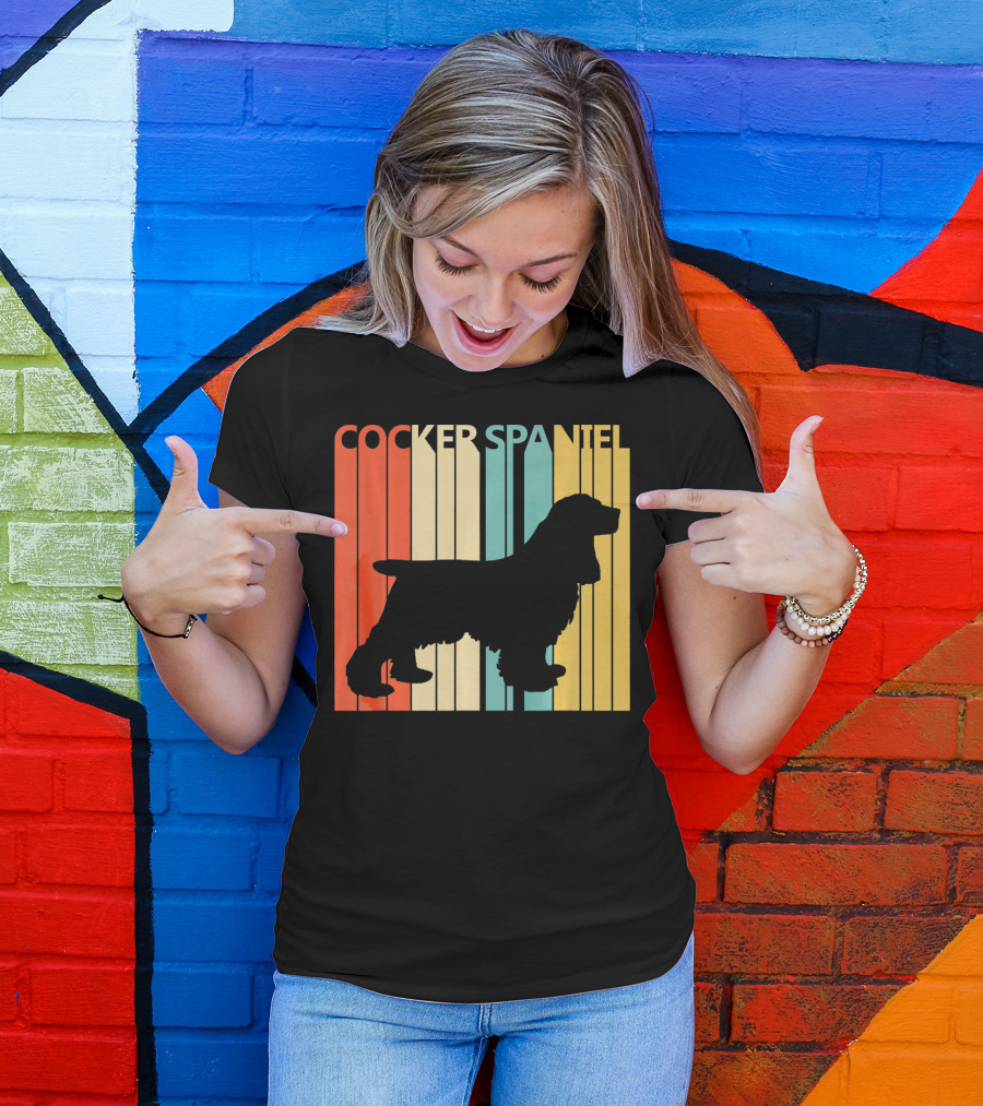 Cocker Spaniel Silhouette Retro Colors For Dog Dad T-Shirt