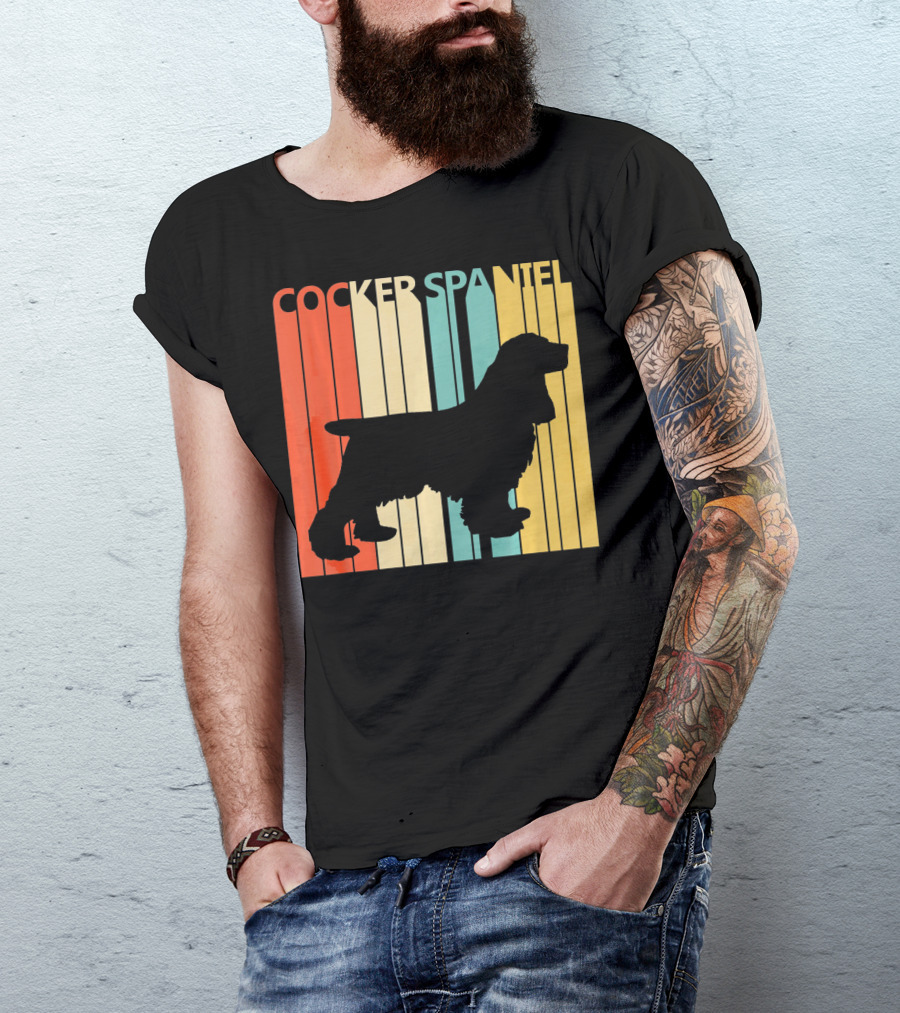 Cocker Spaniel Silhouette Retro Colors For Dog Dad T-Shirt