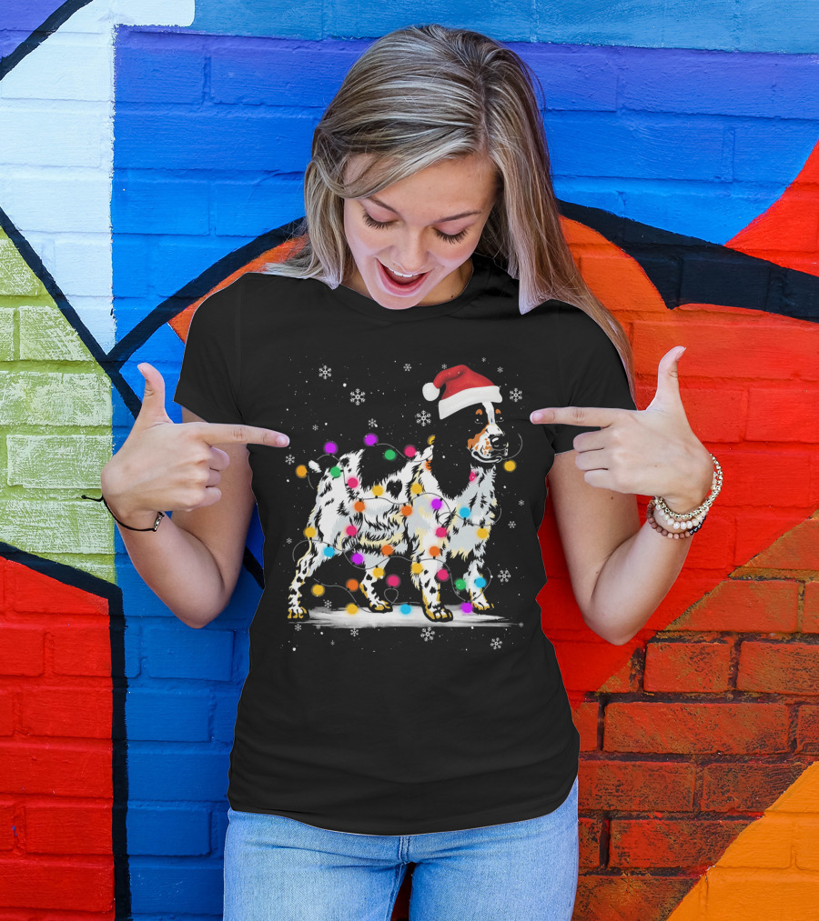 Cocker Spaniel Santa Hat Christmas Lights Snowflakes T-Shirt