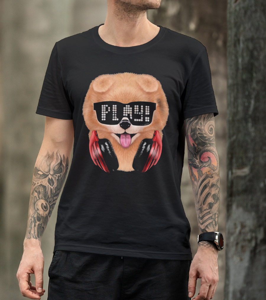 Cream Pomeranian Dog DJ In Sunglass With Play Headphones T-Shirt