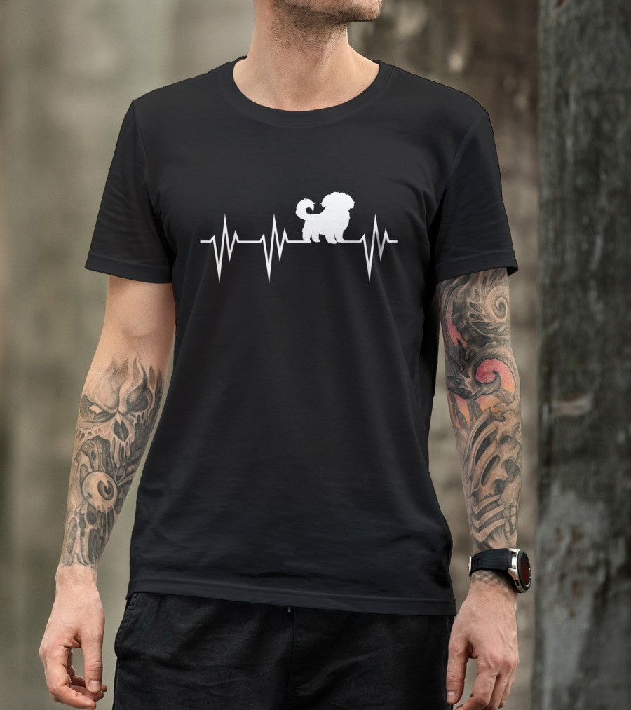 Cute Maltese Dog Heartbeat Pulse Maltese Dog T-Shirt