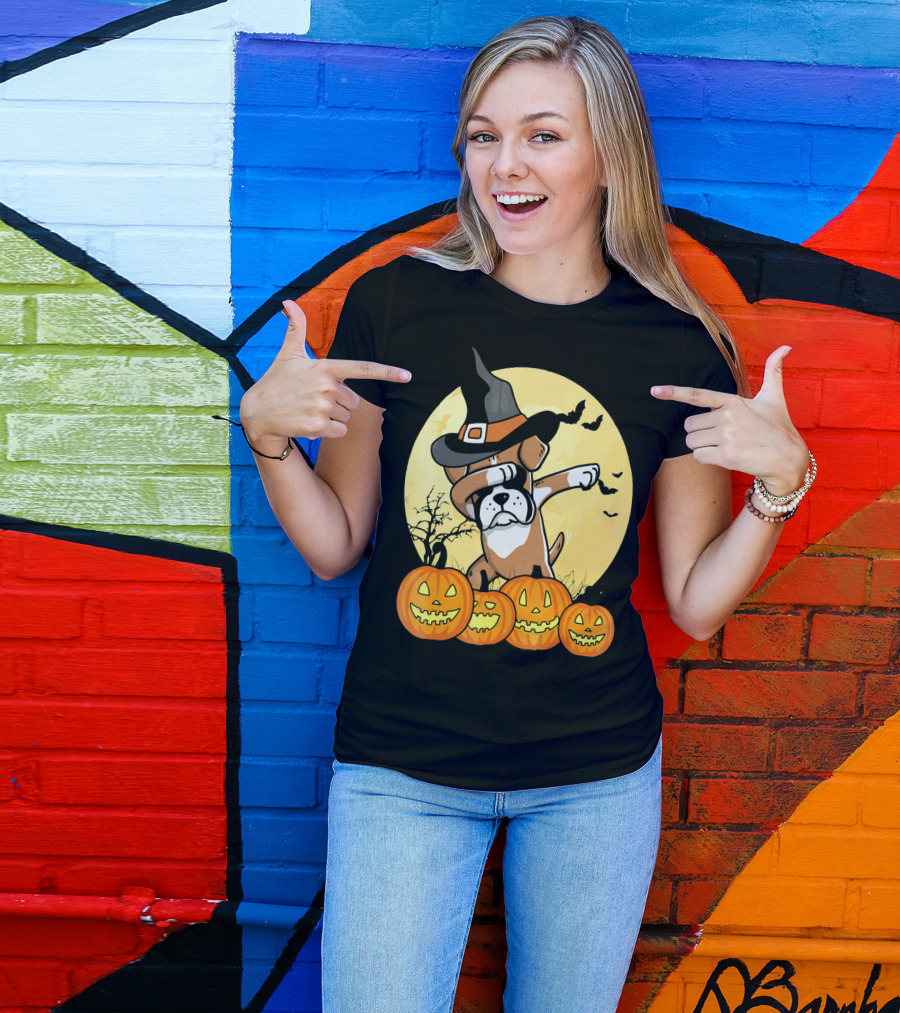 Dabbing Boxer Dog Witch Hat Pumpkin Halloween Dab Dance T-Shirt