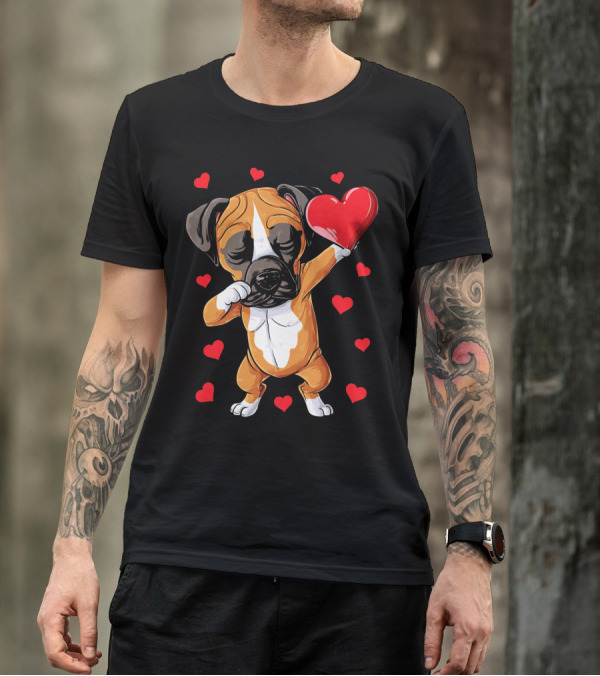 Boxer Dog Dabbing Valentine Heart For Dog Lovers T-Shirt