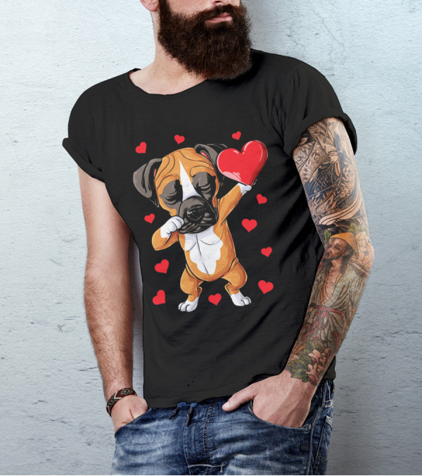 Boxer Dog Dabbing Valentine Heart For Dog Lovers T-Shirt