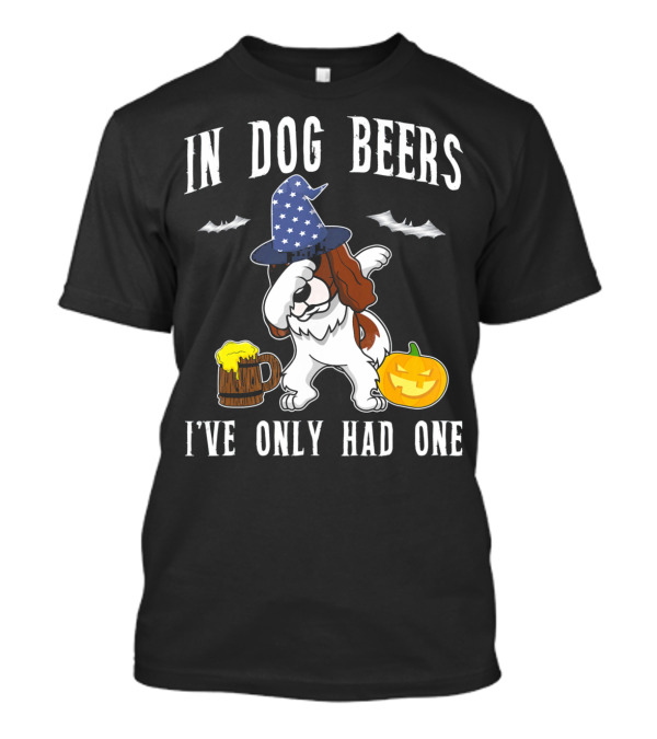 In Dog Beers I've Only Had One Dabbing Cavalier King Charles Spaniel Halloween Wizard Hat Pumpkin T-Shirt