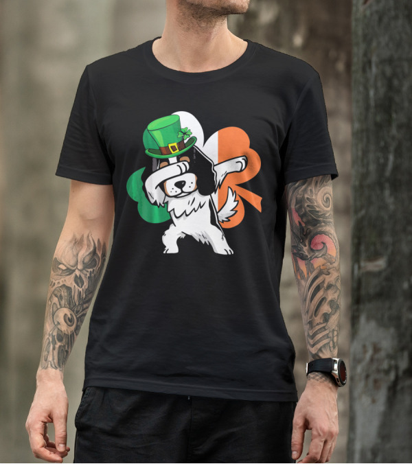Cavalier King Charles Spaniel Dabbing Irish Clover St Patricks Day T-Shirt