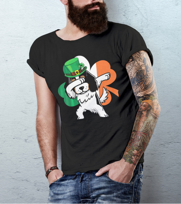 Cavalier King Charles Spaniel Dabbing Irish Clover St Patricks Day T-Shirt