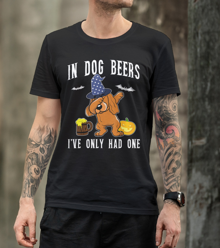 In Dog Beers Halloween Cocker Spaniel Dabbing With Pumpkin And Beer T-Shirt