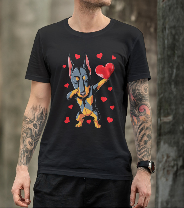Dabbing Doberman Valentines Day Dog Love Heart T-Shirt