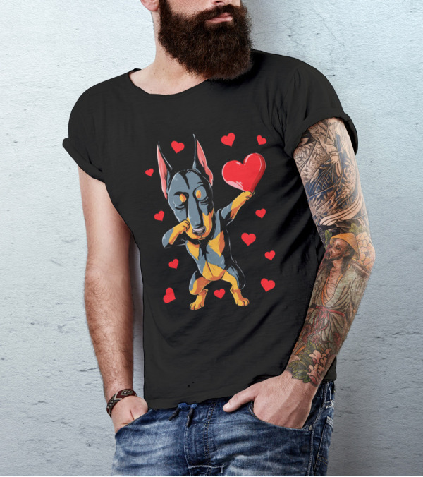 Dabbing Doberman Valentines Day Dog Love Heart T-Shirt