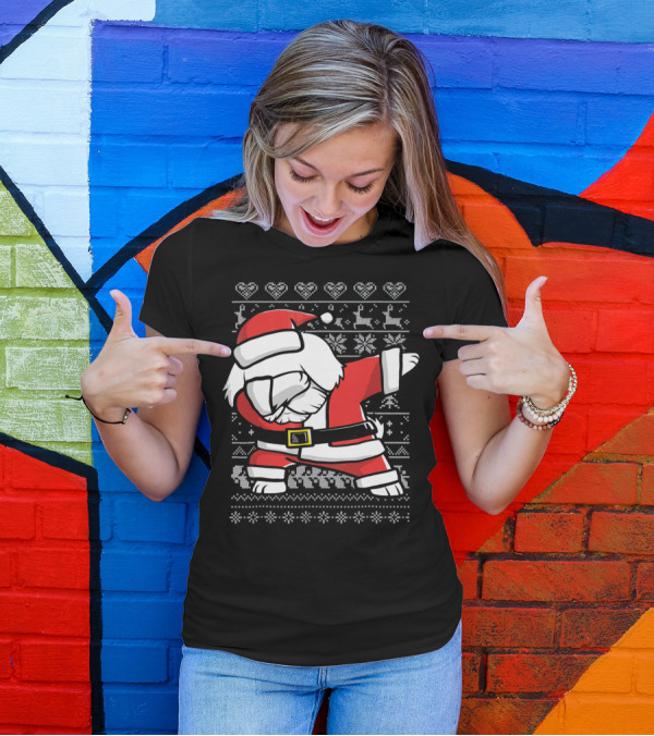 Maltese Santa Dab Reindeer Snowflakes Hearts Ugly T-Shirt