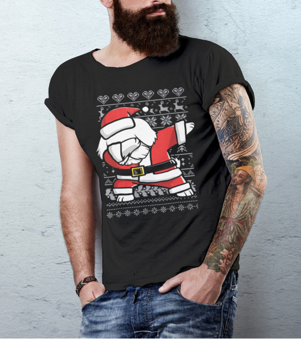 Maltese Santa Dab Reindeer Snowflakes Hearts Ugly T-Shirt