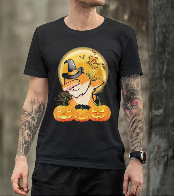 Dabbing Pomeranian Dog Halloween Pumpkin Witch Moon T-Shirt