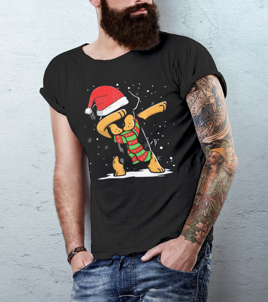 Dabbing Rottweiler Santa Christmas Dog With Scarf Love T-Shirt