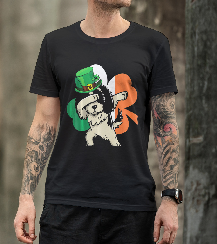 Dabbing Shih Tzu Shamrock Irish Hat Flag T-Shirt